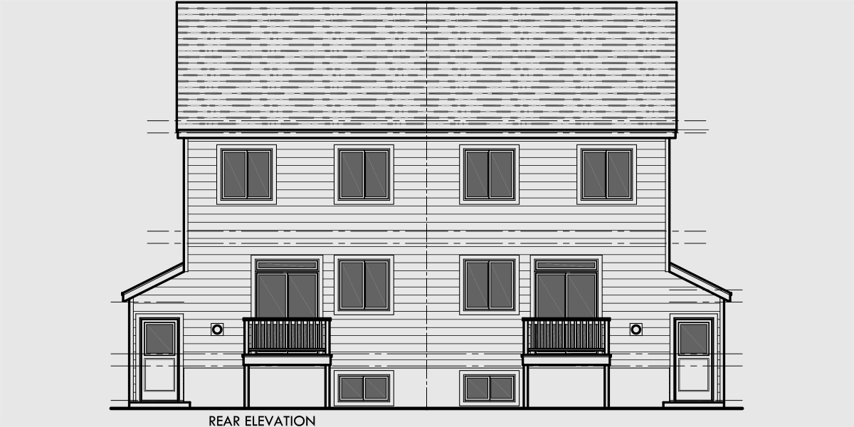 House side elevation view for D-607 Duplex House Plans with Basement D-607