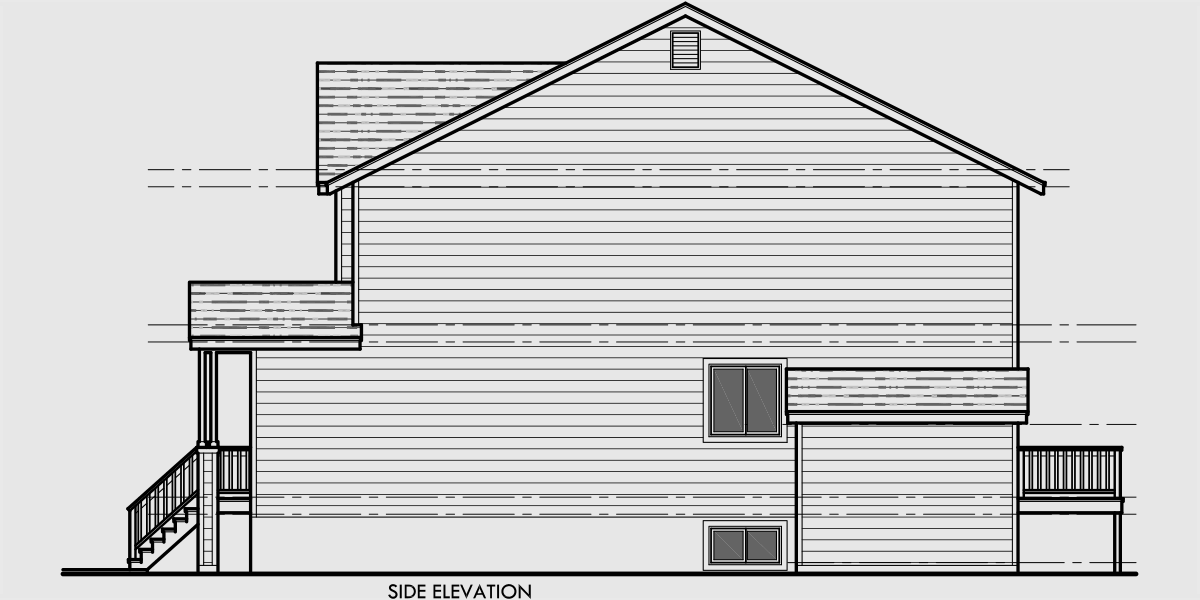 House rear elevation view for D-607 Duplex House Plans with Basement D-607