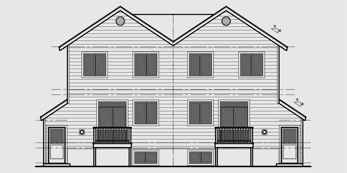 House side elevation view for D-604 Duplex House Plan with Basement D-604