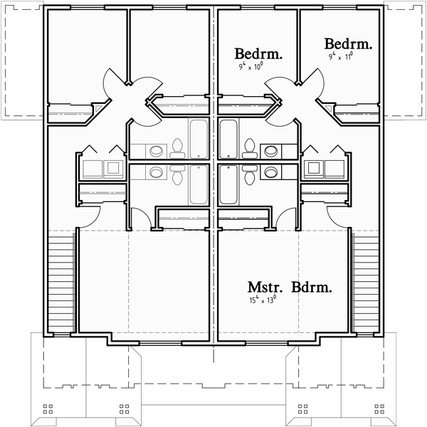 Upper Floor Plan for D-604 Duplex House Plan with Basement D-604
