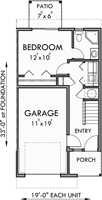Main Floor Plan for FV-572 5 plex row house plans, reversed living, multi family vacation plex, FV-572