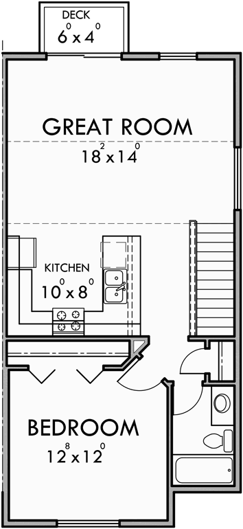 Upper Floor Plan for FV-572 5 plex row house plans, reversed living, multi family vacation plex, FV-572