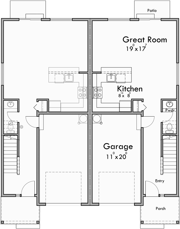 Main Floor Plan for D-605 Duplex house plan, Row house plan, Open floor plan, D-605