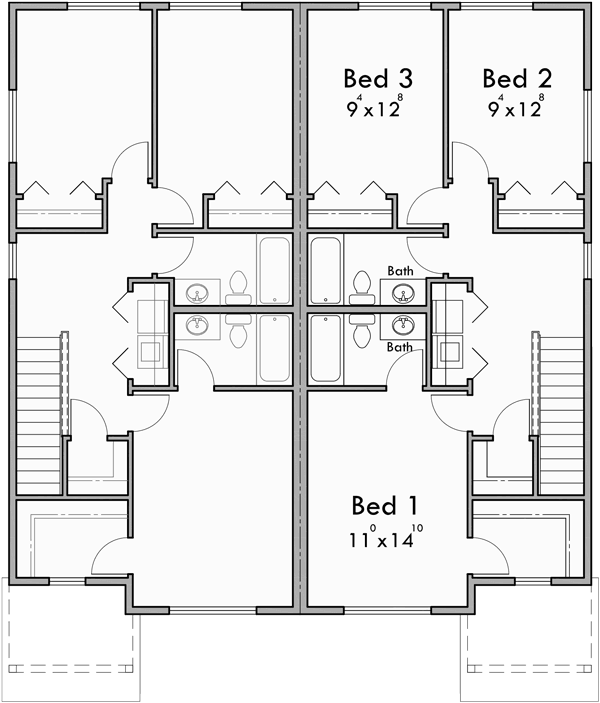 Duplex House Plan, Row House Plan, Open Floor Plan, D605