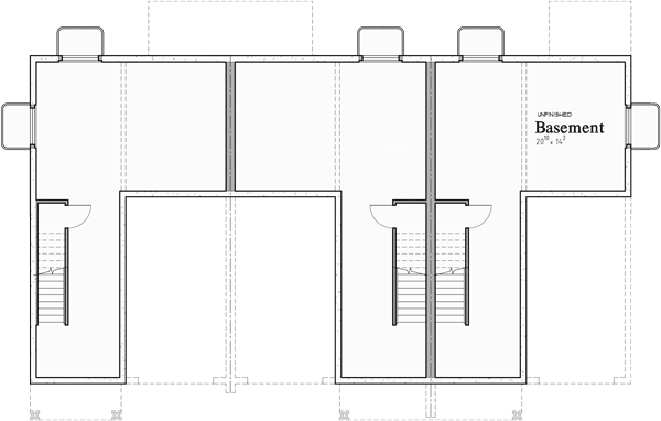 Lower Floor Plan 2 for Triplex plans with basement, row house plans, Open floor plan, T-417