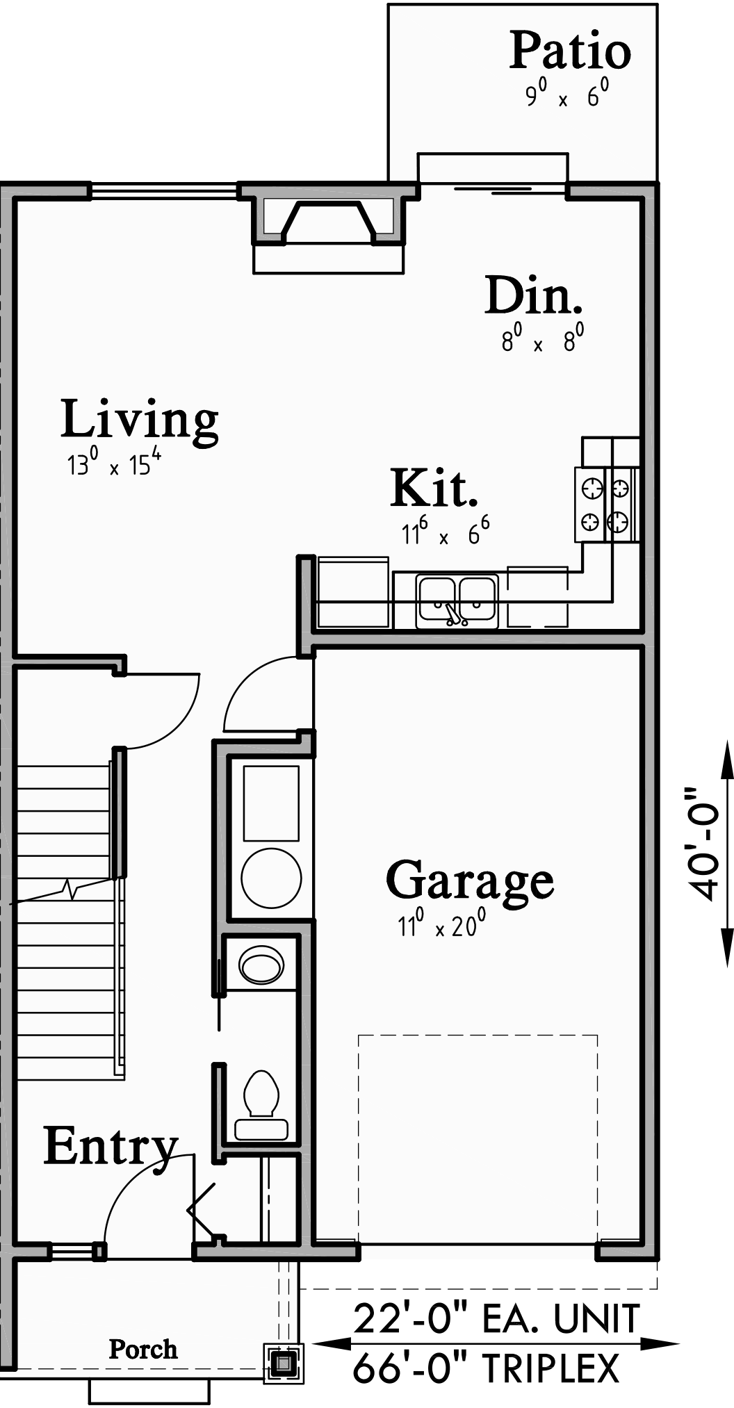 Triplex Plans With Basement, Row House Plans, Open Floor Plan