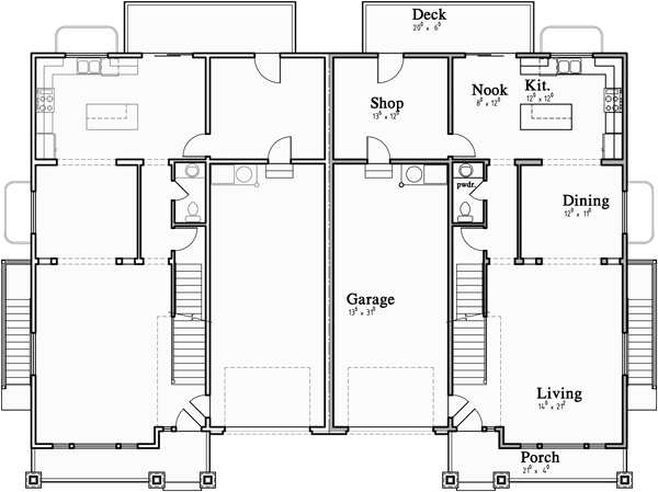 Main Floor Plan 2 for D-609 Craftsman luxury, duplex house plans, with basement, and shop, D-609