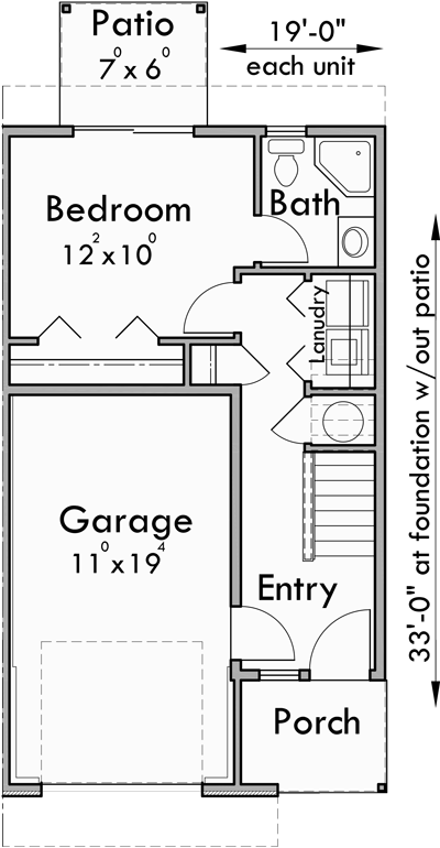 Main Floor Plan for F-576 Florida vernacular architectural style, row house plan with pastel colors, Bahama shutters F-576