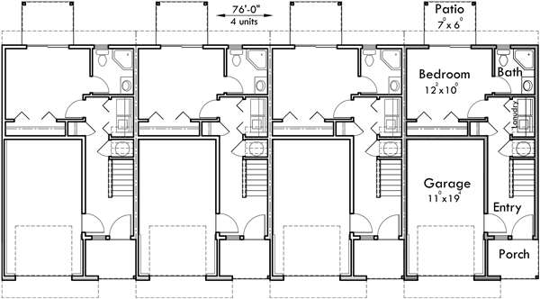 Main Floor Plan 2 for F-576 Florida vernacular architectural style, row house plan with pastel colors, Bahama shutters F-576