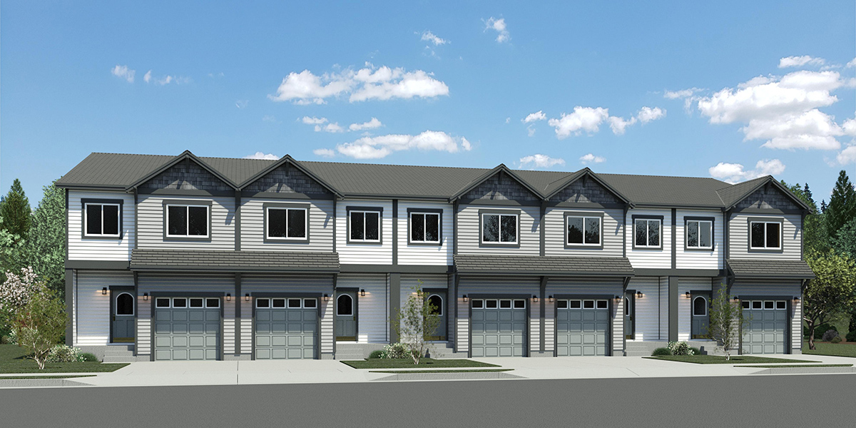 FV-575 5 plex townhouse, with basement, row house plans FV-575