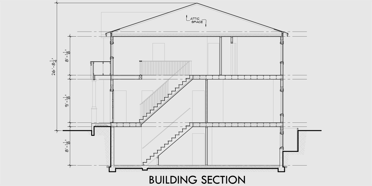 House rear elevation view for D-614 Duplex house plans with basement D-614