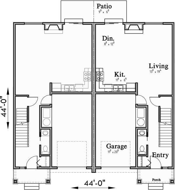 Open Floor Duplex House Plans With Basement D613