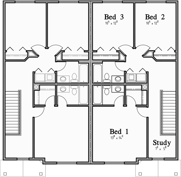 Open Floor Duplex House Plans With Basement D613