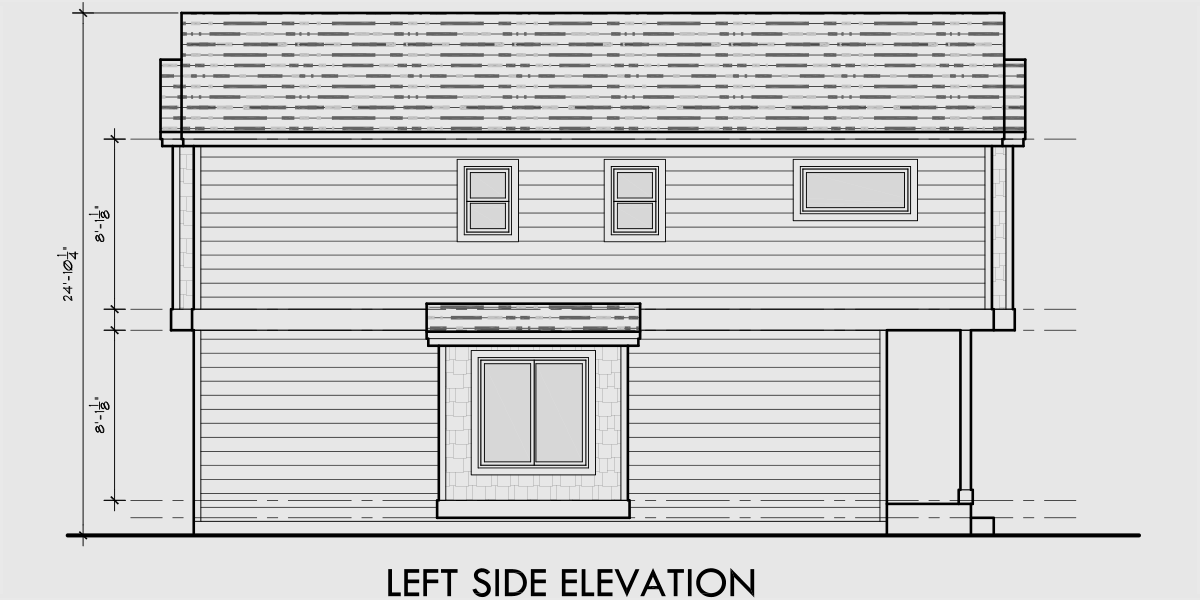 House rear elevation view for 10188 Skinny single family house with a narrow 15 ft. wide foundation