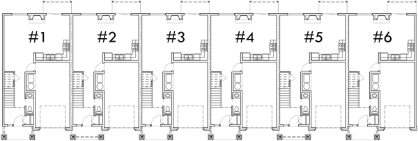 Main Floor Plan for S-732 6 plex, Brownstone, Craftsman Townhouse, S-732