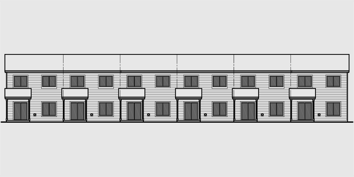 House side elevation view for S-732 6 plex, Brownstone, Craftsman Townhouse, S-732