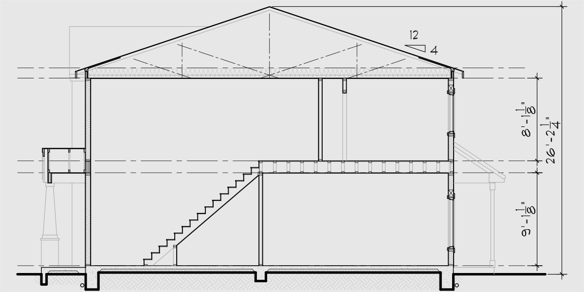 House rear elevation view for S-732 6 plex, Brownstone, Craftsman Townhouse, S-732