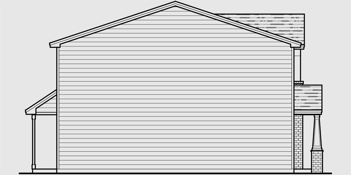 House side elevation view for T-419 Triplex, Brownstone, Craftsman townhouse, T-419