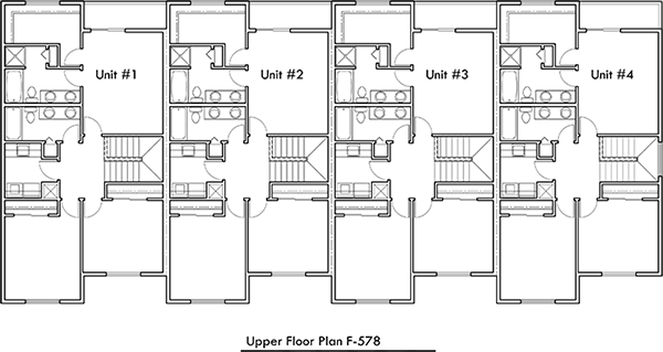 Upper Floor Plan 2 for Main floor Bedroom Option, four plex, townhouse, four bedroom, plan F-578