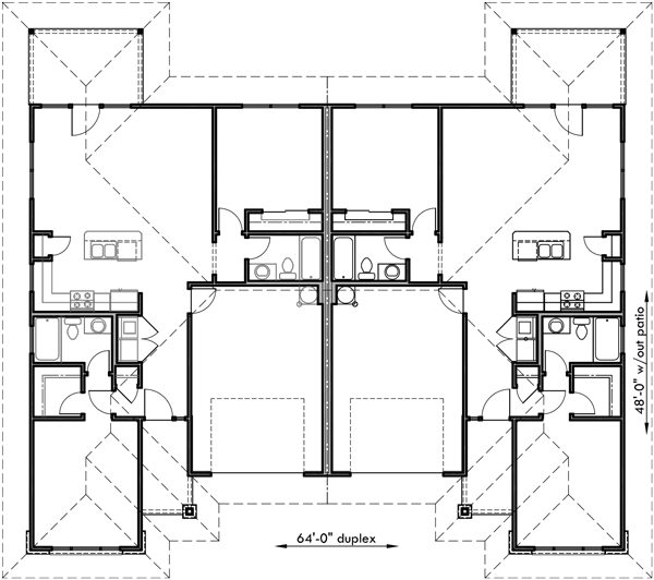 Main Floor Plan 2 for D-623 Modern Prairie Style, Ranch Duplex House Plan