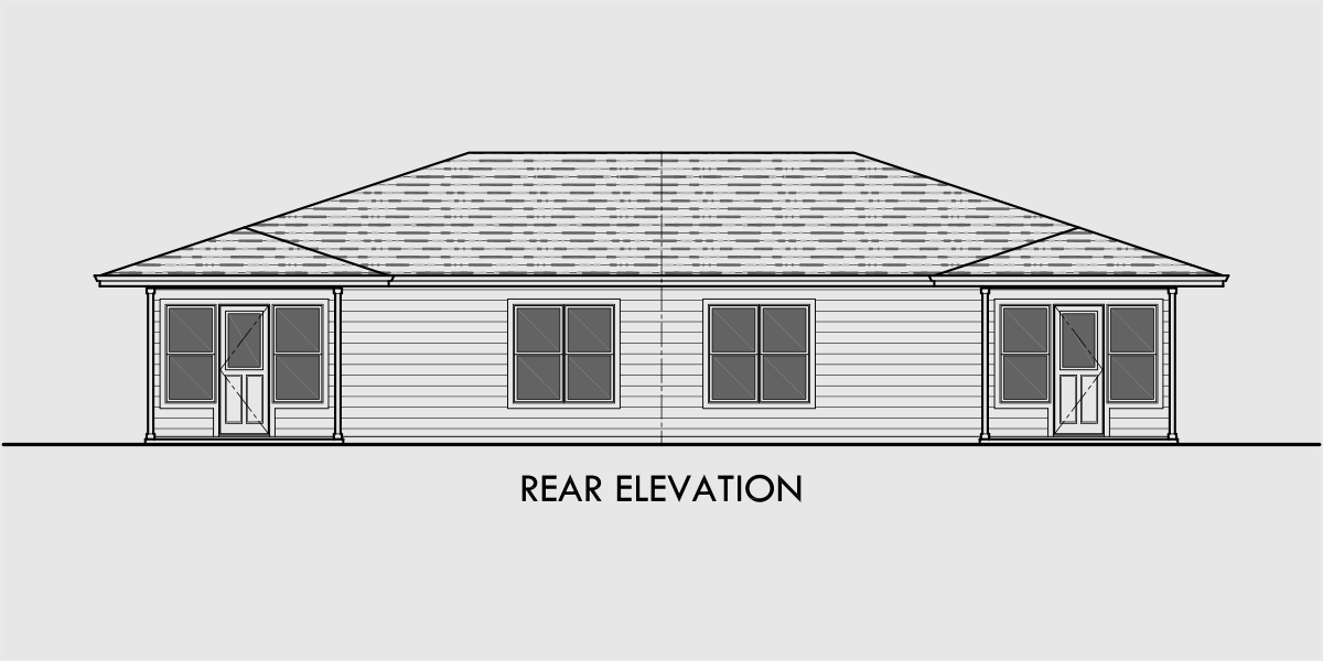 House side elevation view for D-623 Modern Prairie Style, Ranch Duplex House Plan