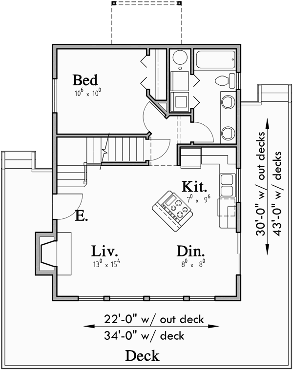 Main Floor Plan for 10194 A-Frame, house plans with basement, wrap around deck