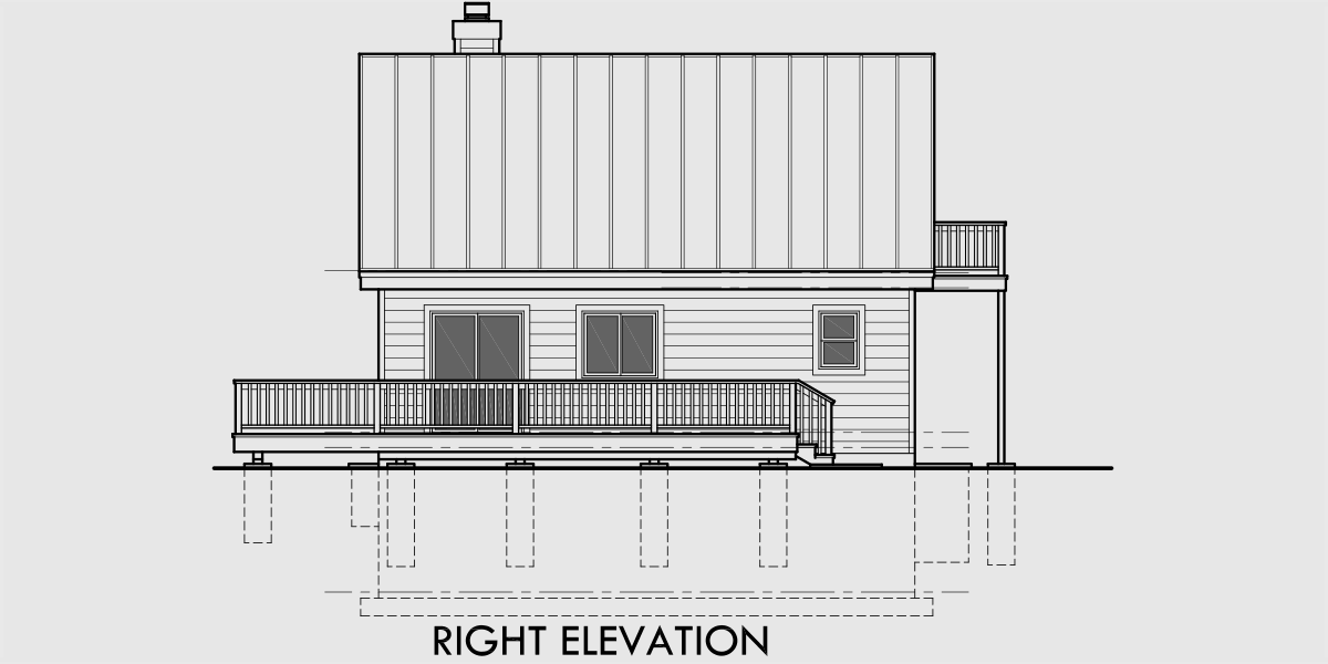 House rear elevation view for 10194 A-Frame, house plans with basement, wrap around deck