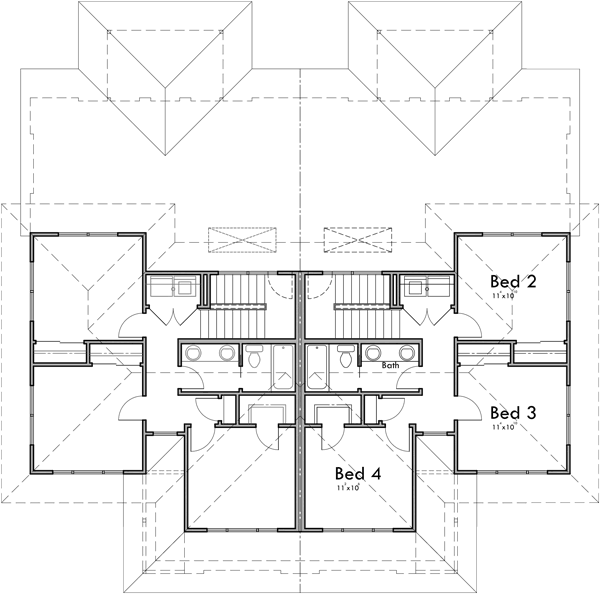 Upper Floor Plan 2 for Modern prairie duplex house plan, 4 bedroom, master on the main floor