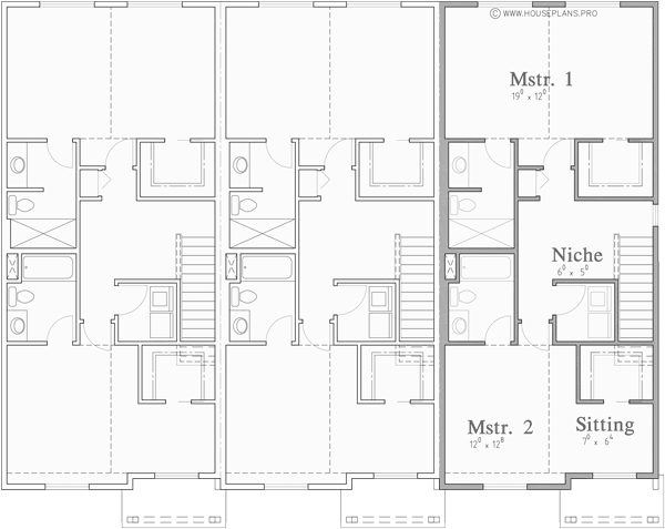 Upper Floor Plan for T-425 Triplex house plan