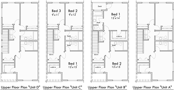 Upper Floor Plan for SV-739 Seven Plex house plan SV-739