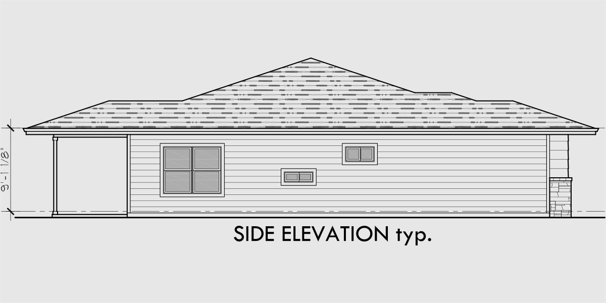 House rear elevation view for D-630  Modern Prairie Style House Plan