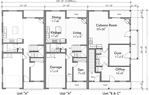 Main Floor Plan for FV-579 Townhouse plan with cabana room, gym, office FV-579