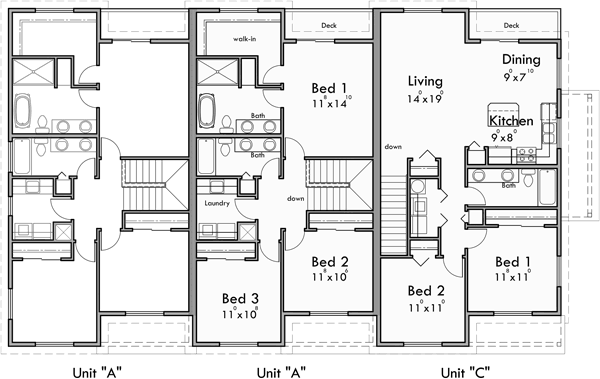 Upper Floor Plan for FV-579 Townhouse plan with cabana room, gym, office FV-579