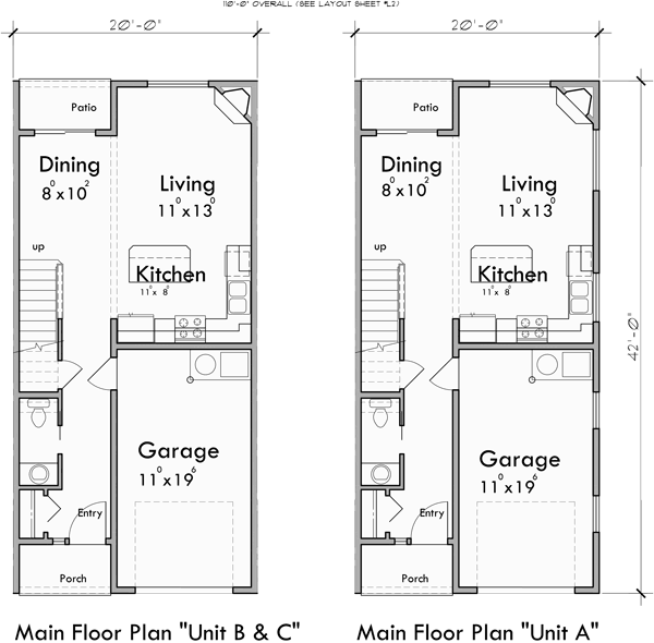 Main Floor Plan for FV-580 Five plex town house plan, with ADA accessible, FV-580
