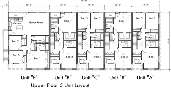 Five Plex Town House Plan, With ADA Accessible, FV580