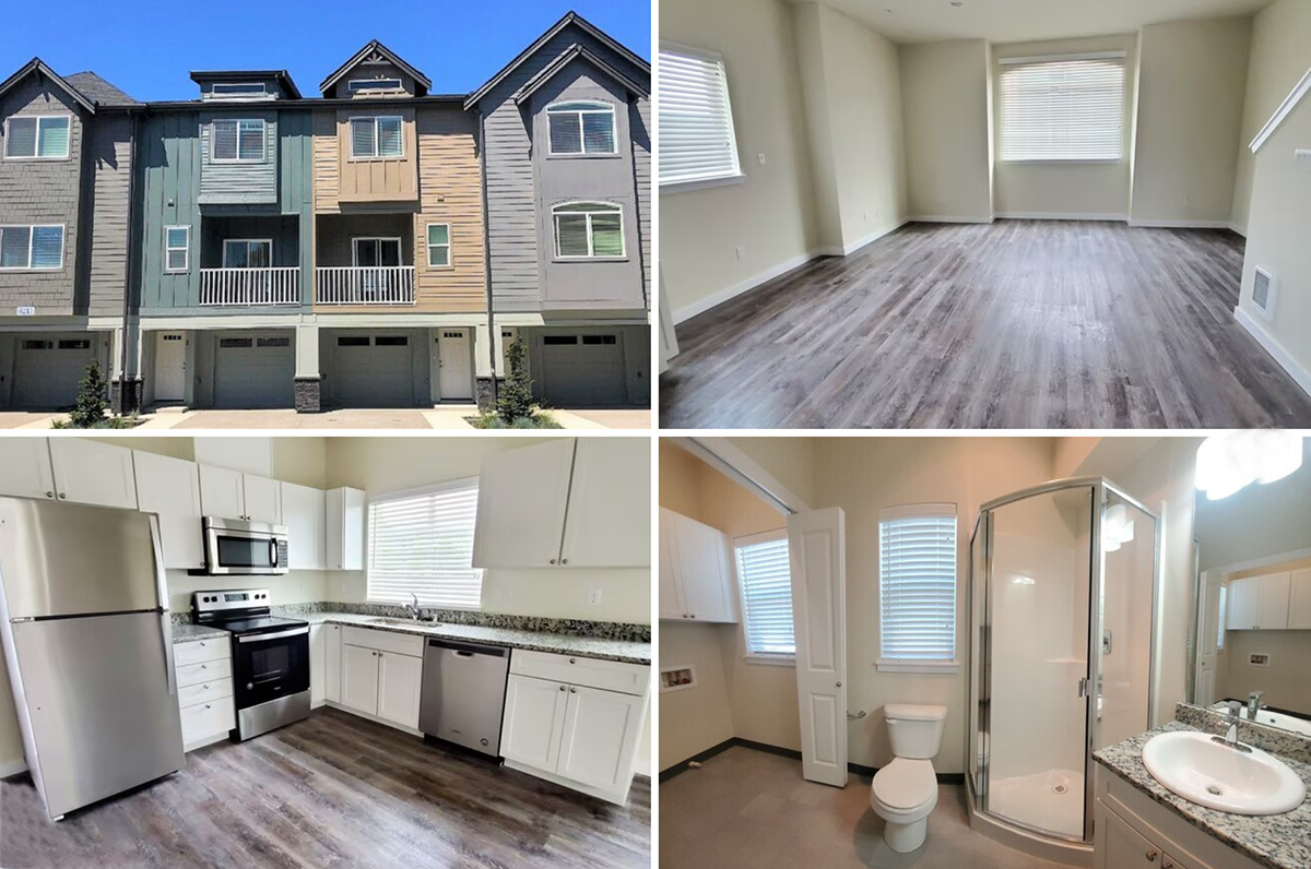 House rear elevation view for F-587 Four plex house plan 2 and 3 bedroom plans F-587