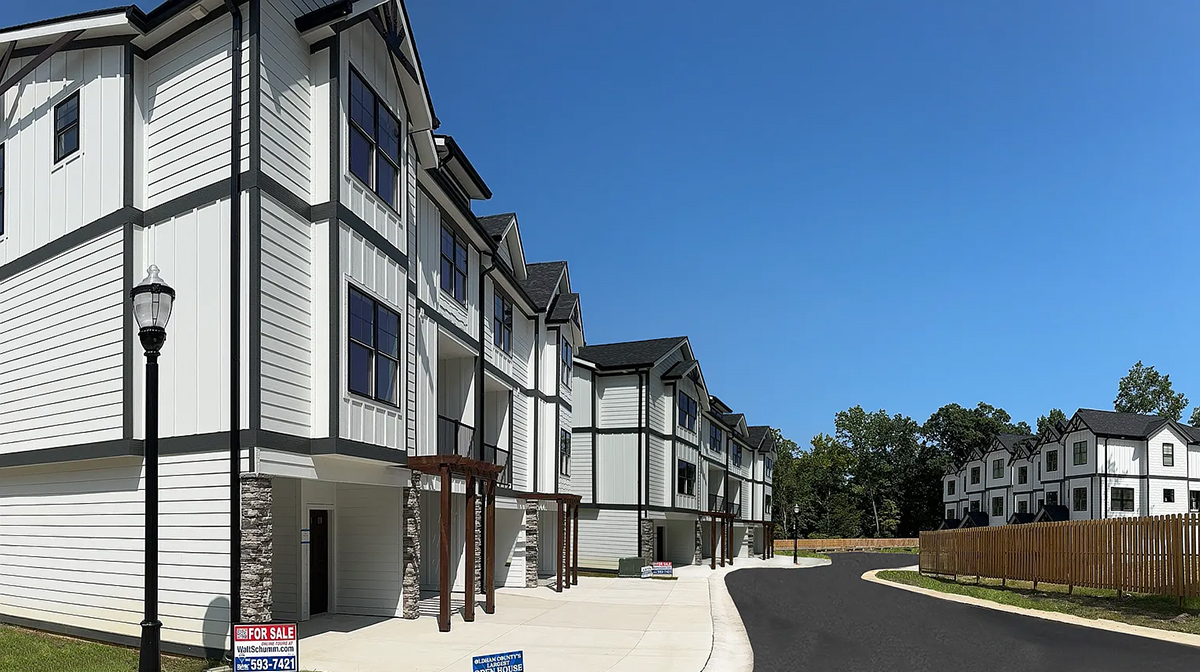 House rear elevation view for F-587 Four plex house plan 2 and 3 bedroom plans F-587