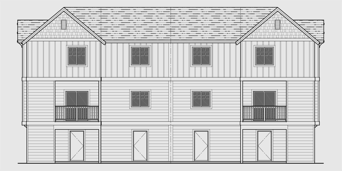 House side elevation view for F-587 Four plex house plan 2 and 3 bedroom plans F-587