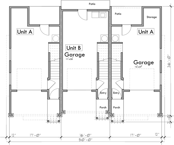 Lower Floor Plan 2 for Triplex house plan 2 and 3 bedroom plans T-424