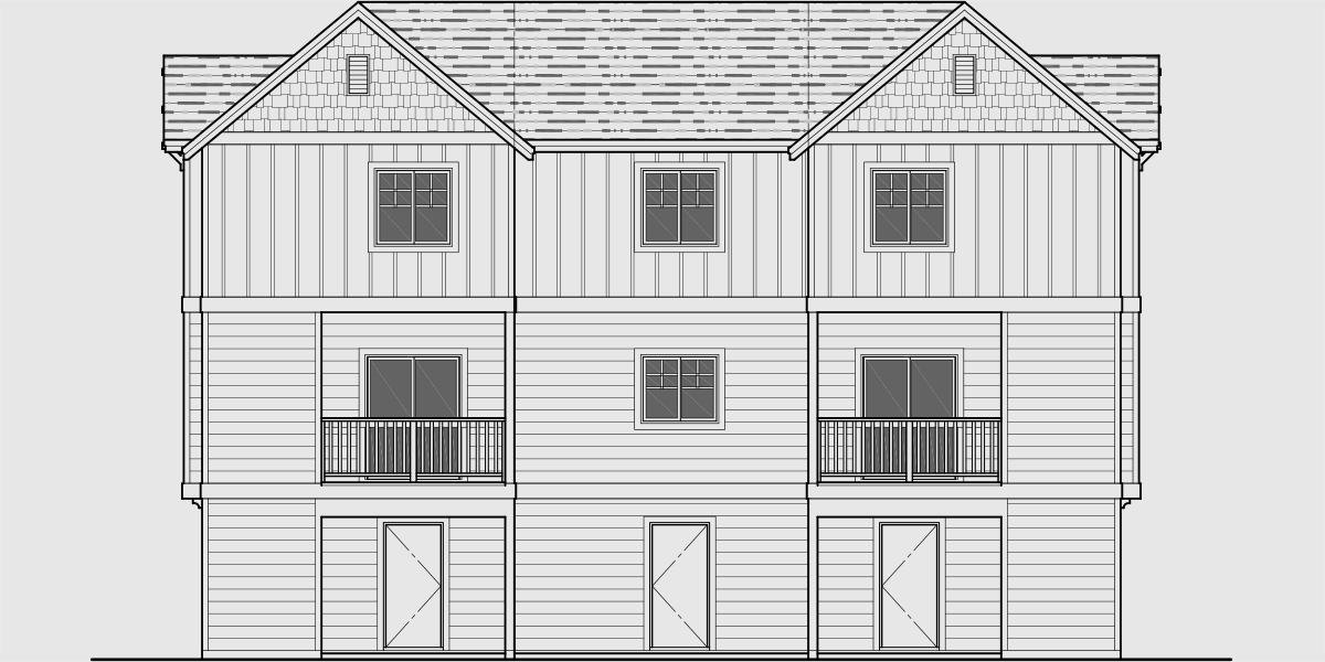 House side elevation view for T-424 Triplex house plan 2 and 3 bedroom plans T-424