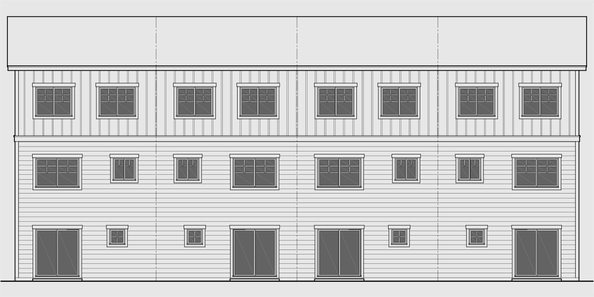 House side elevation view for F-583 Four unit town house plan 4 bedroom master on main floor F-583