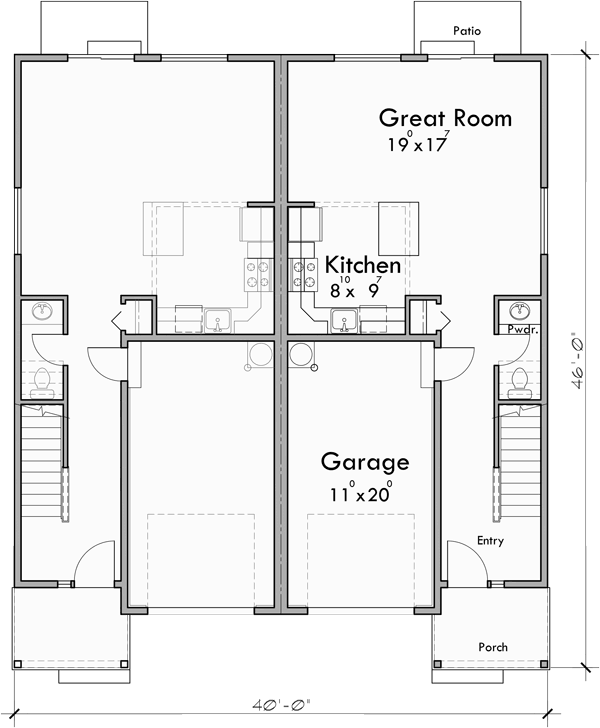 Duplex House Plan Zero Lot Line Townhouse D637