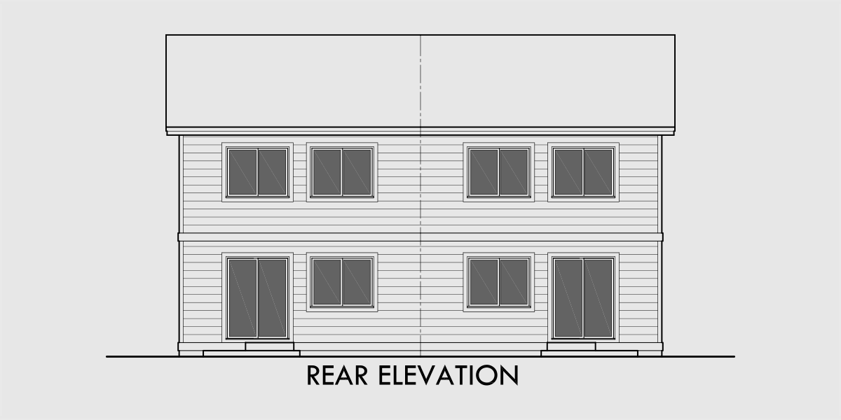 House side elevation view for D-637 Duplex house plan zero lot line townhouse D-637