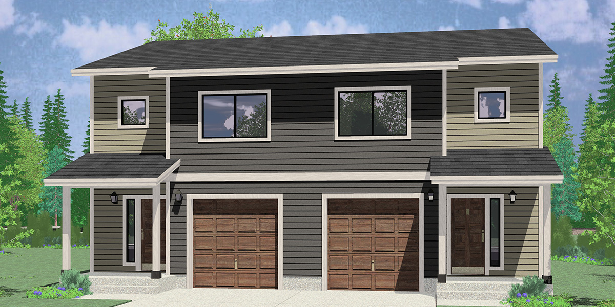 D-637 Duplex house plan zero lot line townhouse D-637