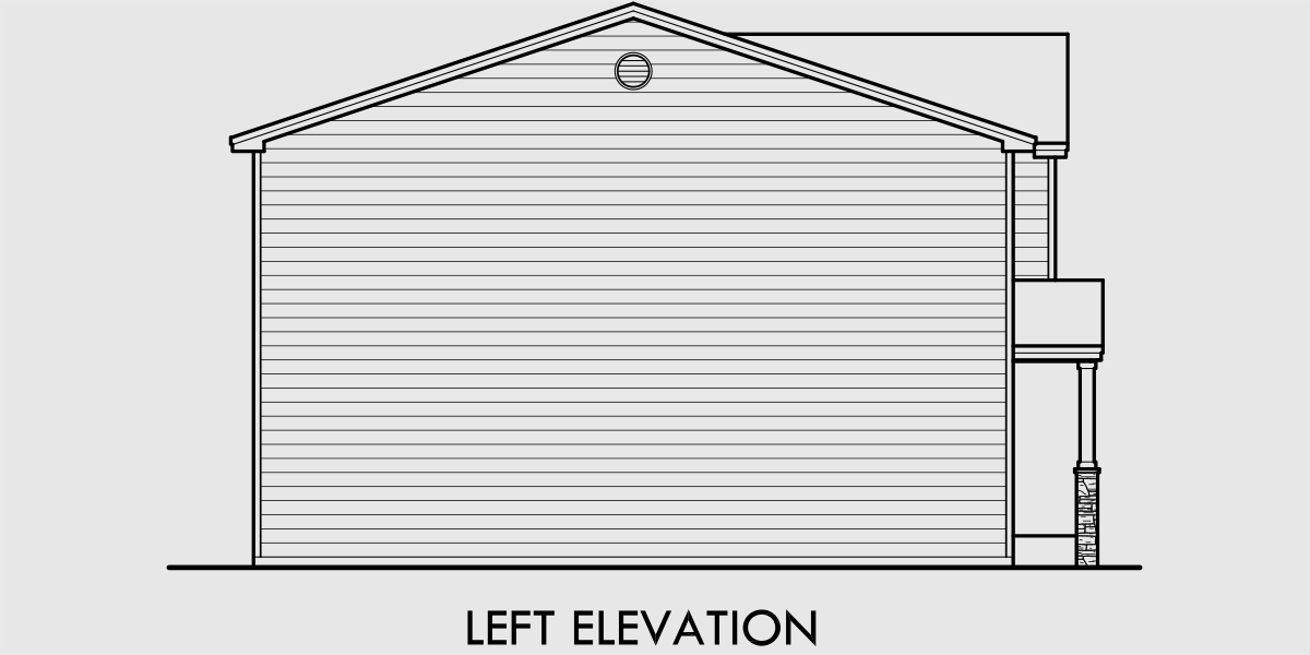 House rear elevation view for D-638 Duplex house plan with two car garage D-638