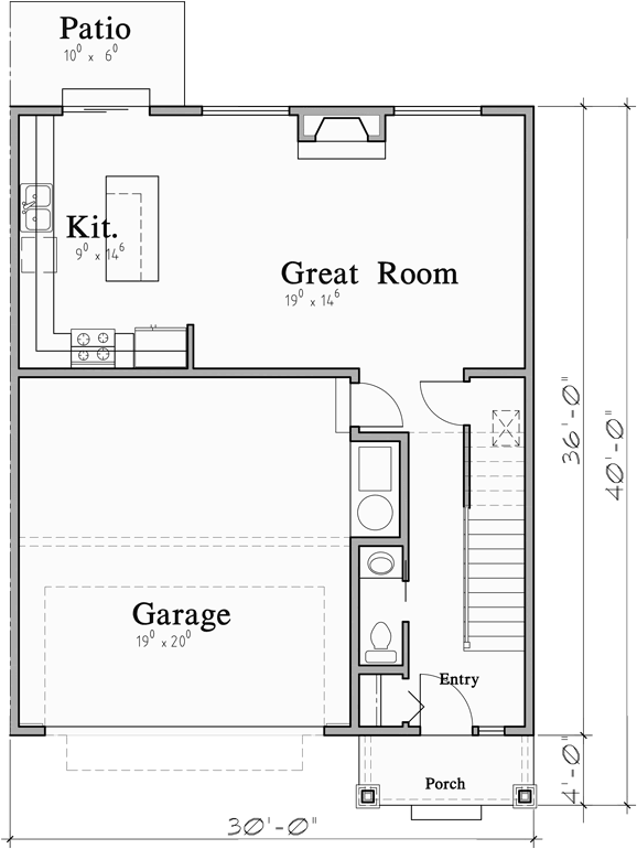 Main Floor Plan for D-638 Duplex House Plan with Two Car Garage D-638