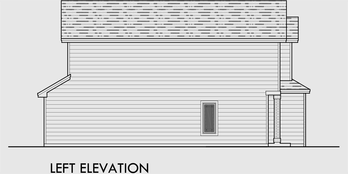 House rear elevation view for D-626 Duplex house plan with brick veneer at garage D-626