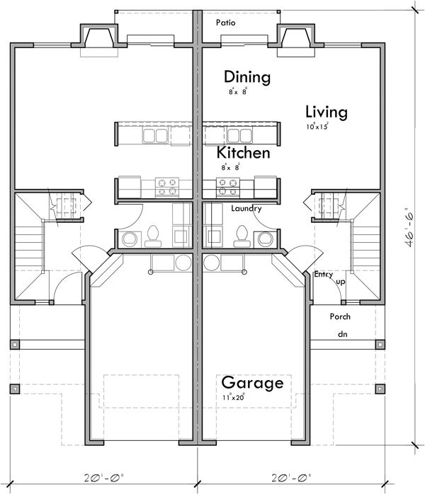 Main Floor Plan 2 for D-631 2 Story Townhouse Plan