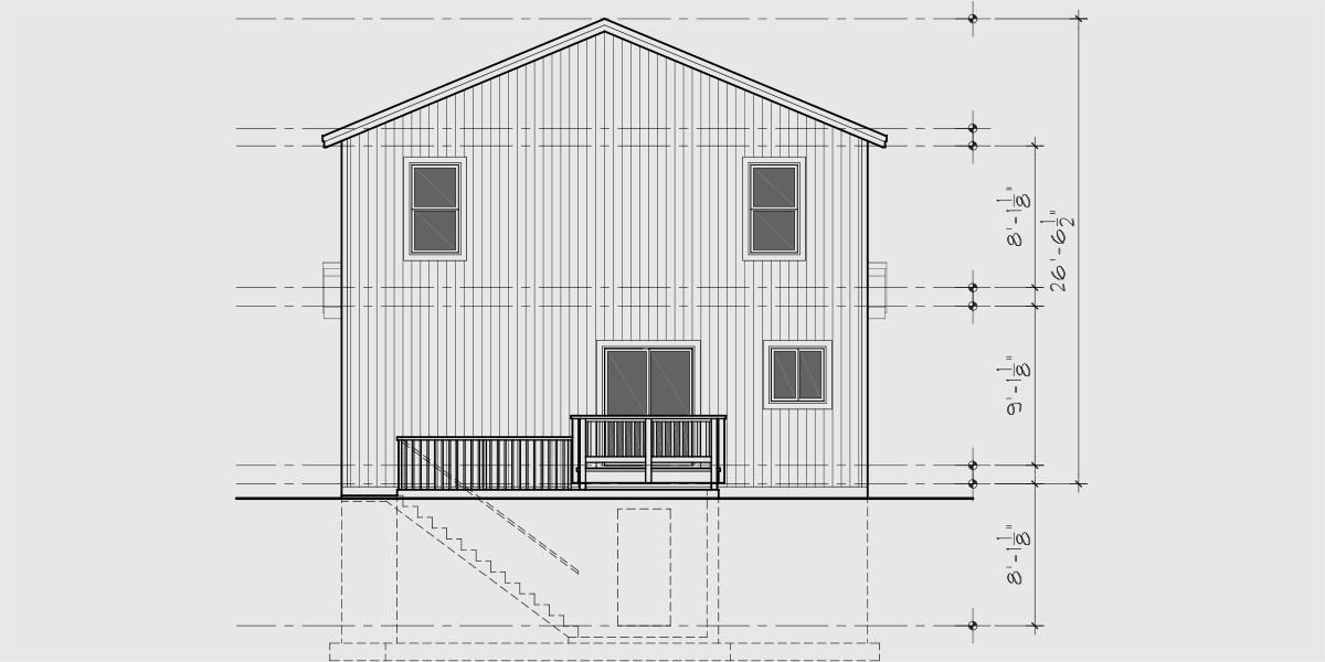 House front drawing elevation view for 10193 Narrow 5 bedroom house plan with two car garage and basement 10193
