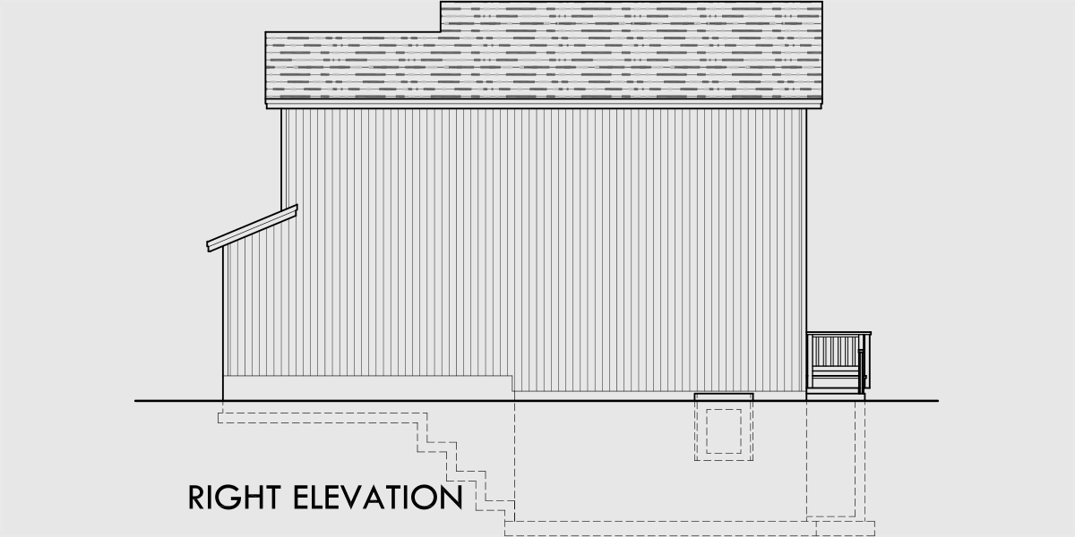 House rear elevation view for 10193 Narrow 5 bedroom house plan with two car garage and basement 10193